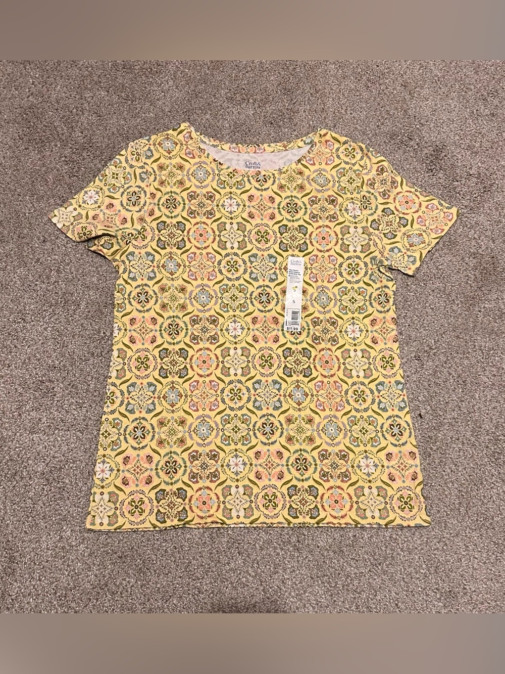 croft & barrow Yellow Short-Sleeve Medallion Print Tee